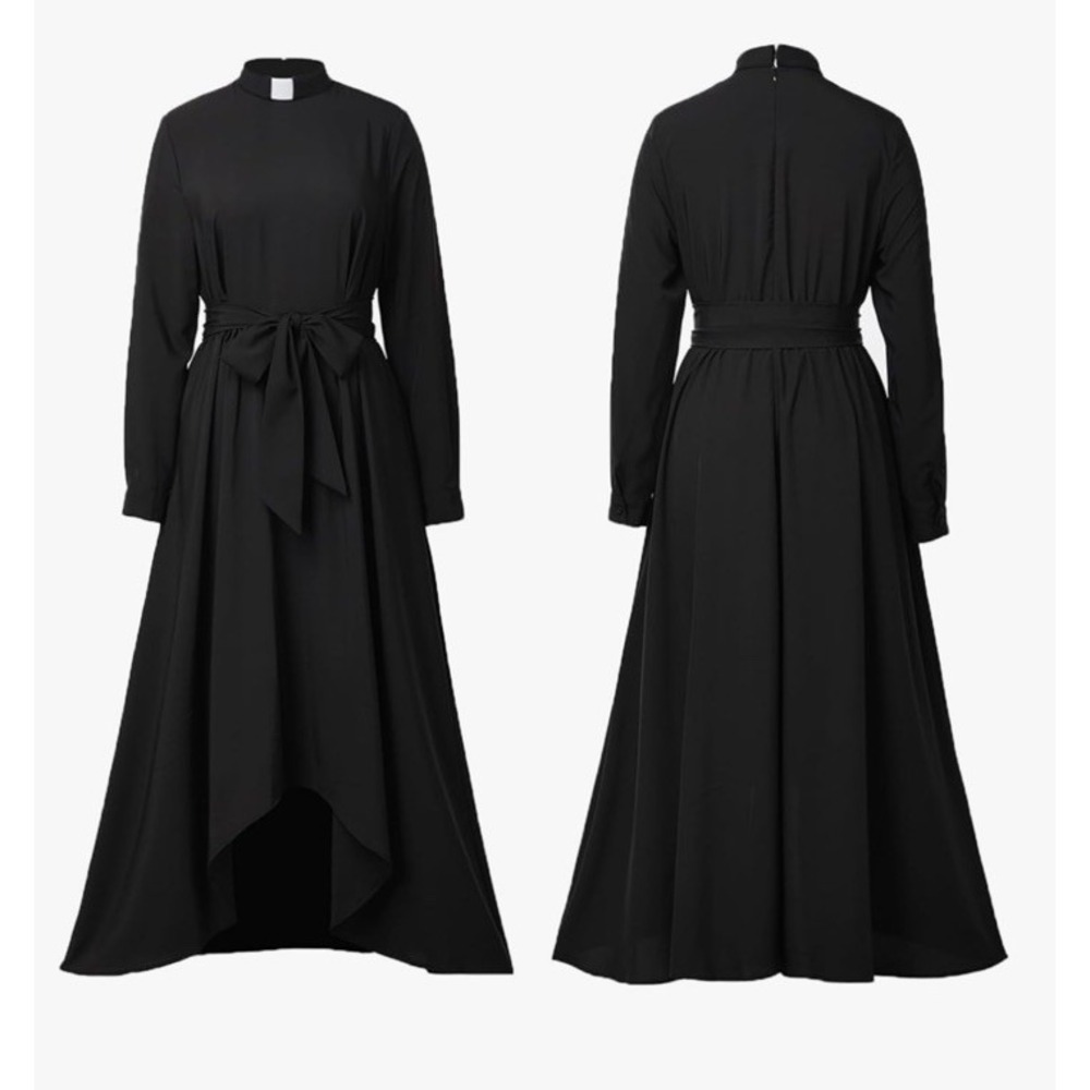Clergy Dress Minister Halloween Costume Cosplay‎ Black Belted Long Sleeve Small